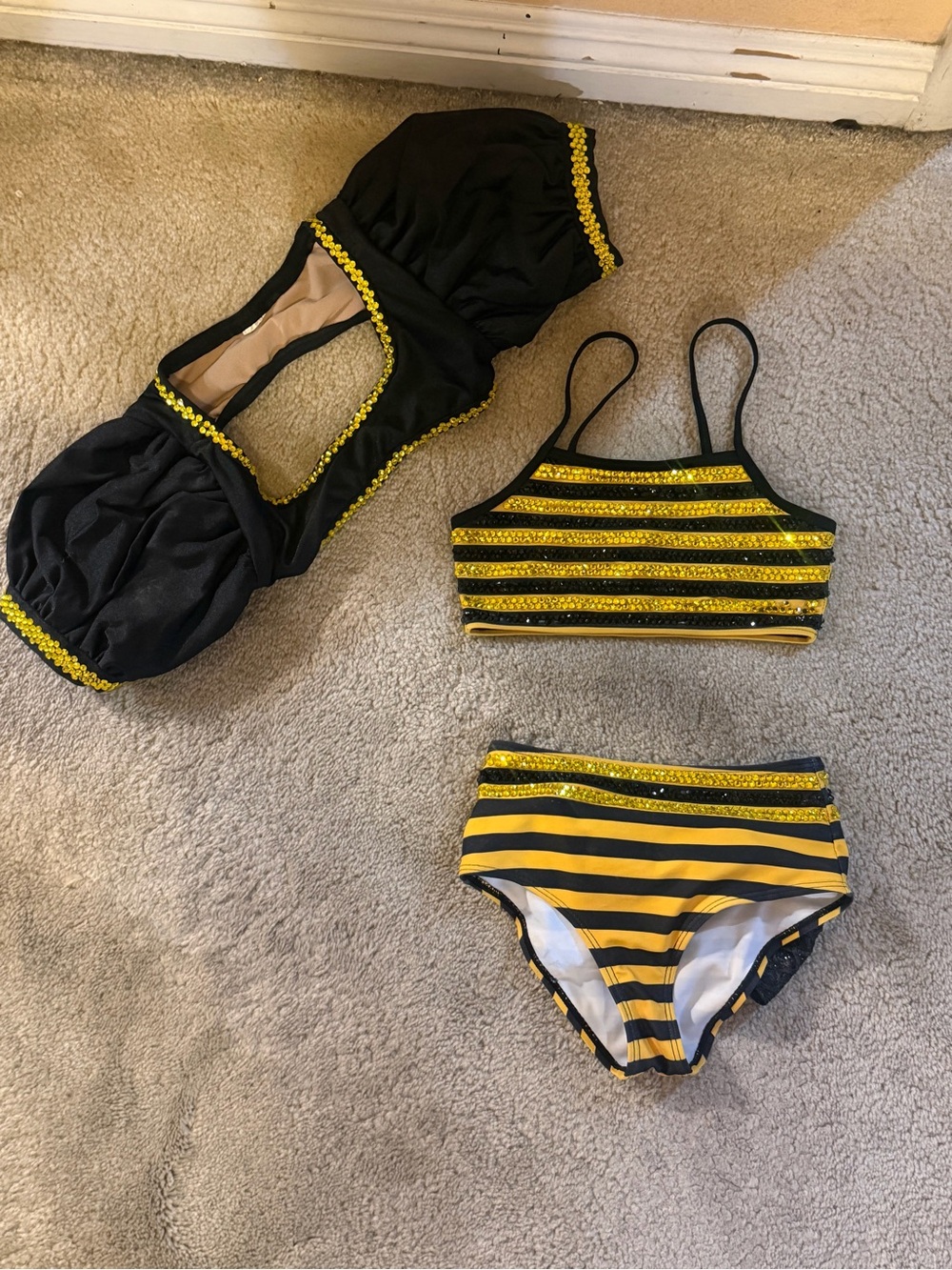 Girls Black and Yellow Striped Two-Piece dance Set